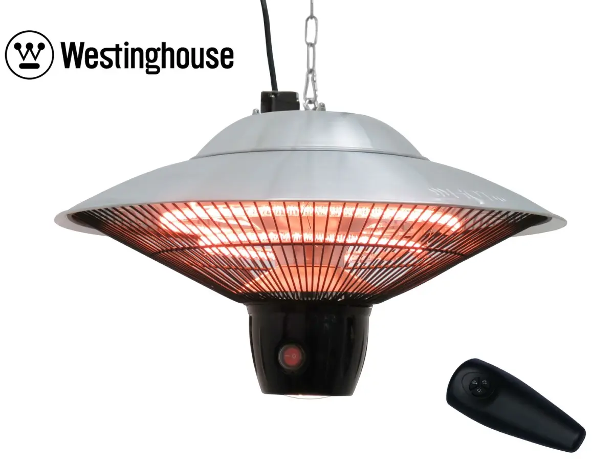 Westinghouse Hanging Infrared Electric Outdoor Heater with Lights, LED Light, Remote Control, Radiant Heat for Outdoor Use, Hanging Type