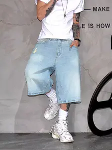 High Quality Distressed Slouchy Jeans for Men, Loose Extreme Baggy  Denim Bermuda Shorts, Vintage Blue Wash  Casual Summer Shorts