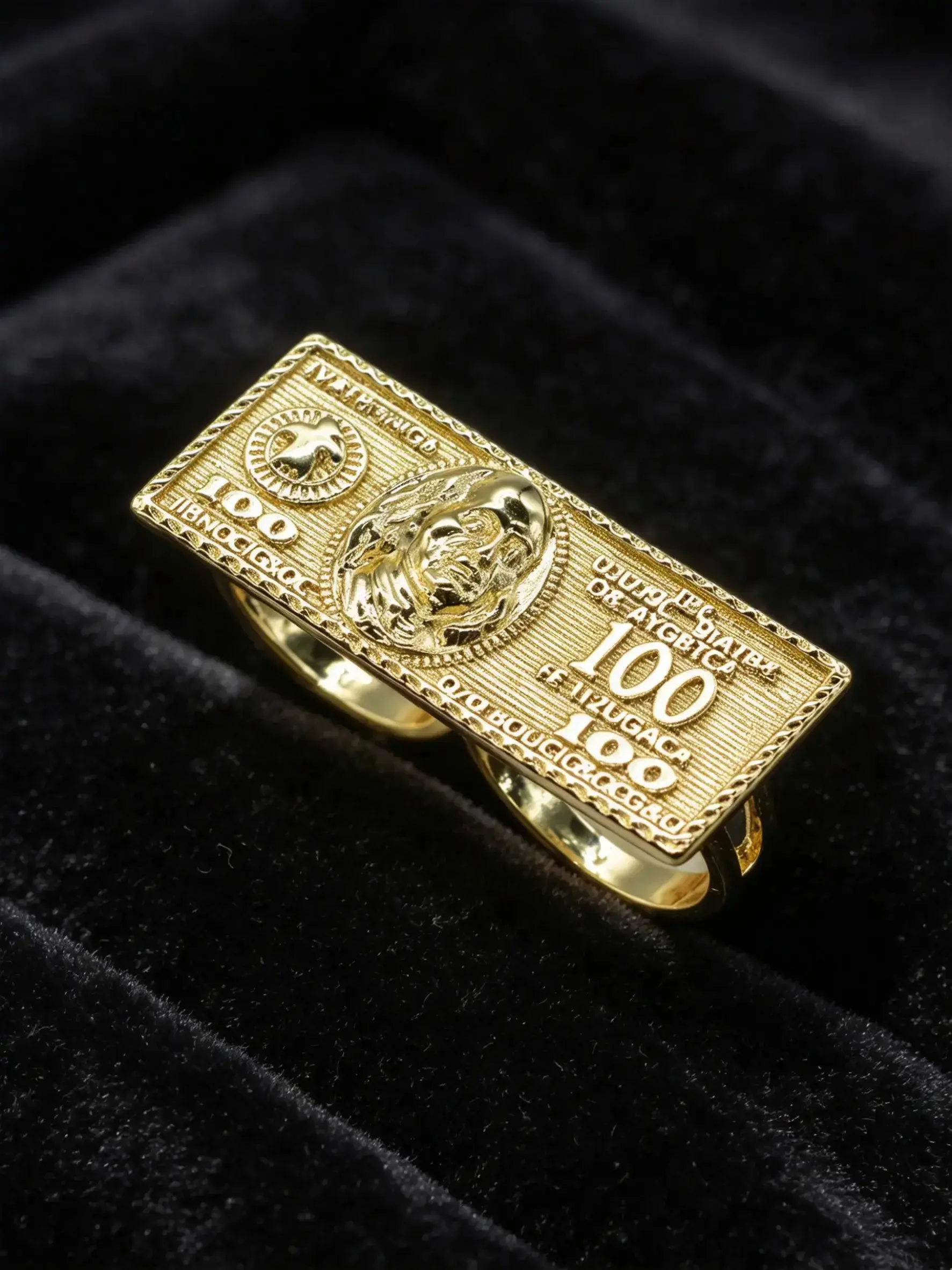 14K Gold-Plated / Dollar Bill  / Double Finger  /  & Women / Hip Hop / Statement  / Streetwear / Jewelry Gift purity       nugget date  birthstone queen  art deco   tapered oval coraline  marquise ss  citrine engagement Ring Set