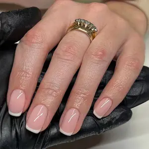 Classic French Tip Press On Nails | CurvLife Nail | 24pcs Short Oval Fake Nails | Natural Nude Finish | Easy Apply, Comfortable & Long-Lasting | Daily, Business & Elegant Event Nail Art