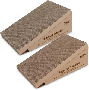 Catify Slope Cat Scratcher 2-Pack by Best Pet Supplies - Corrugated Cardboard Scratching Ramp for Indoor Cats | Value Multi-Pack | Reversible Design Doubles Lifespan | Protects Furniture