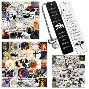 Fourth Wing & Dragon Rider Sticker, 1 Set Including 200pcs Waterproof Vinyl Sticker & 2 Counts Bookmark, Decorative Sticker for Water Bottle & Laptop, Halloween, Sticker Packs, Waterproof Stickers
