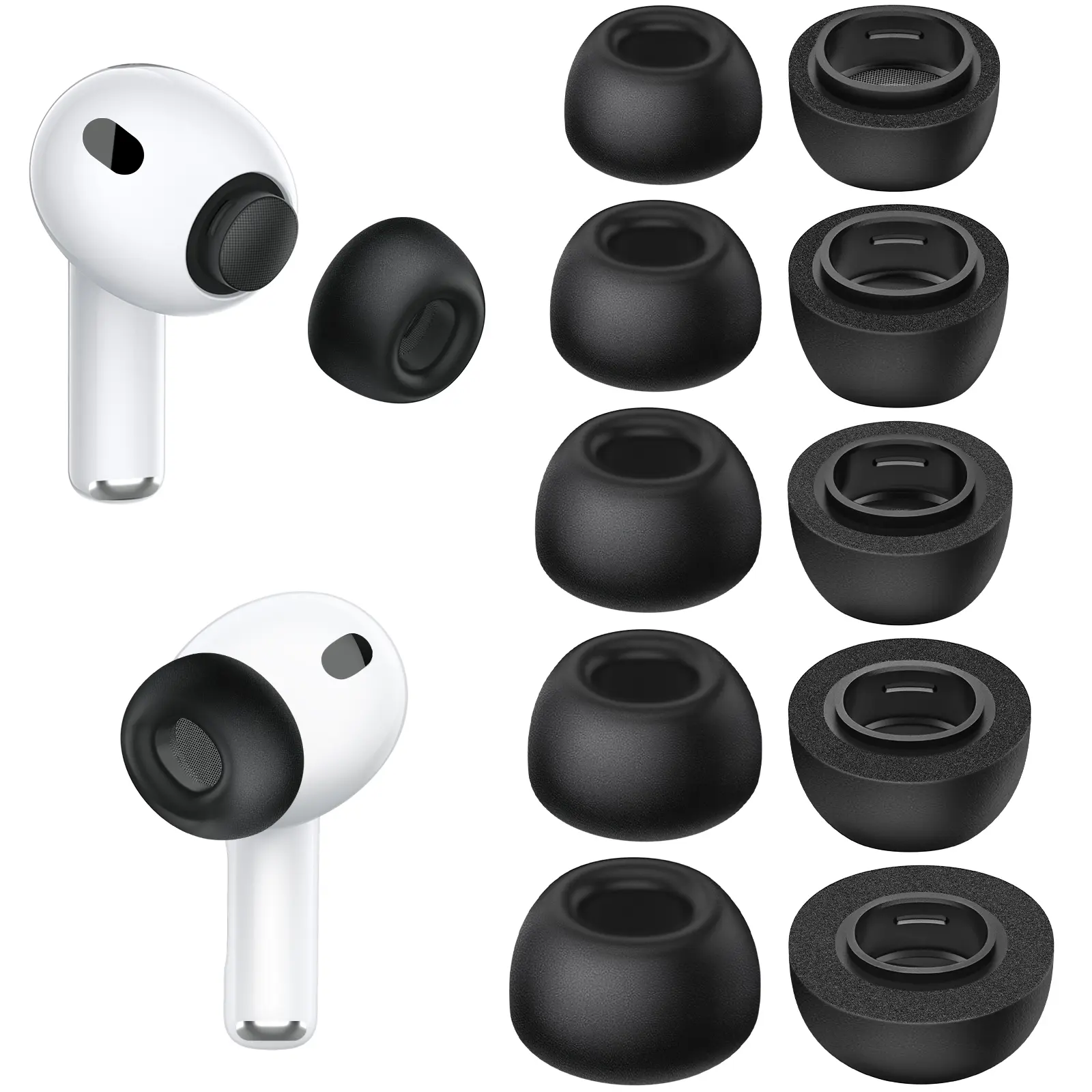 Memory Foam Ear Tips for Airpods Pro 3, （NOT FOR AirPods Pro 2 & 1) ,Secure Fit, Comfortable, Better Noise Canceling, with Portable Storage Box, Replacement Ear Tips (XXS/XS/S/M/L)
