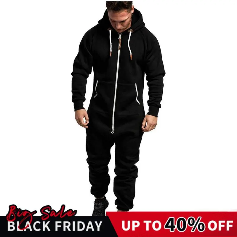Men � � s Hooded Fleece Onesie � C Soft, Warm, Casual One-Piece Loungewear in Solid & Color-Block Styles