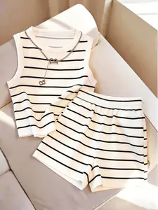 Striped Tank Top and Shorts Set, Sleeveless Short Top + Elastic Waist Shorts, Summer Casual Home Wear, Women's Fashion, Minimalist Style