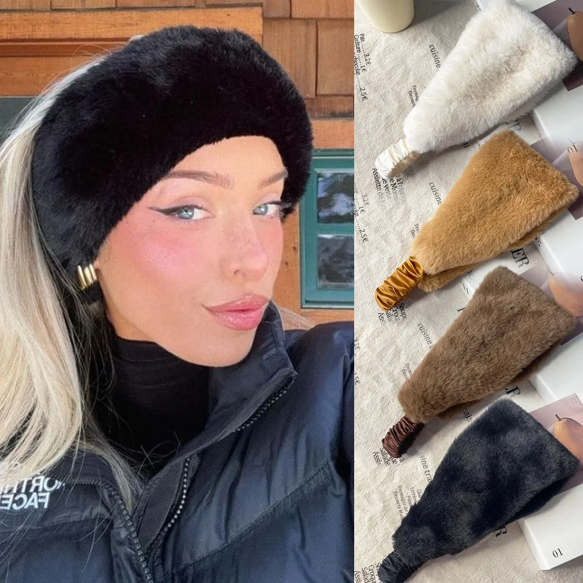 AWAYTR Women's Fluffy Faux Fur Elastic Headband - Winter Earwarmer Hair Accessory, Elegant Fashion Piece for Cold Weather, Protects Head and Ears, Elastic Fashion Headbands, Stretchy Headbands