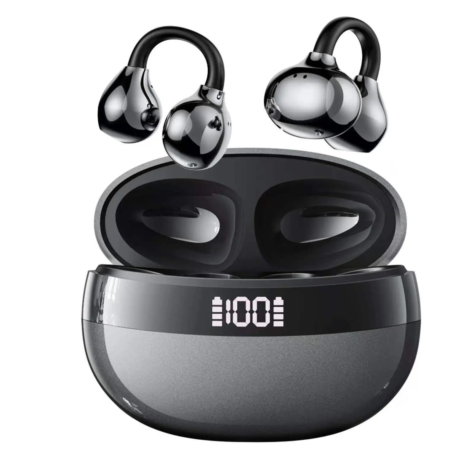 OWS-YU7-B TechBrand Wireless Earbuds with LED Display - Sleek Design, 100% Charge Indicator, Perfect for Music & Calls