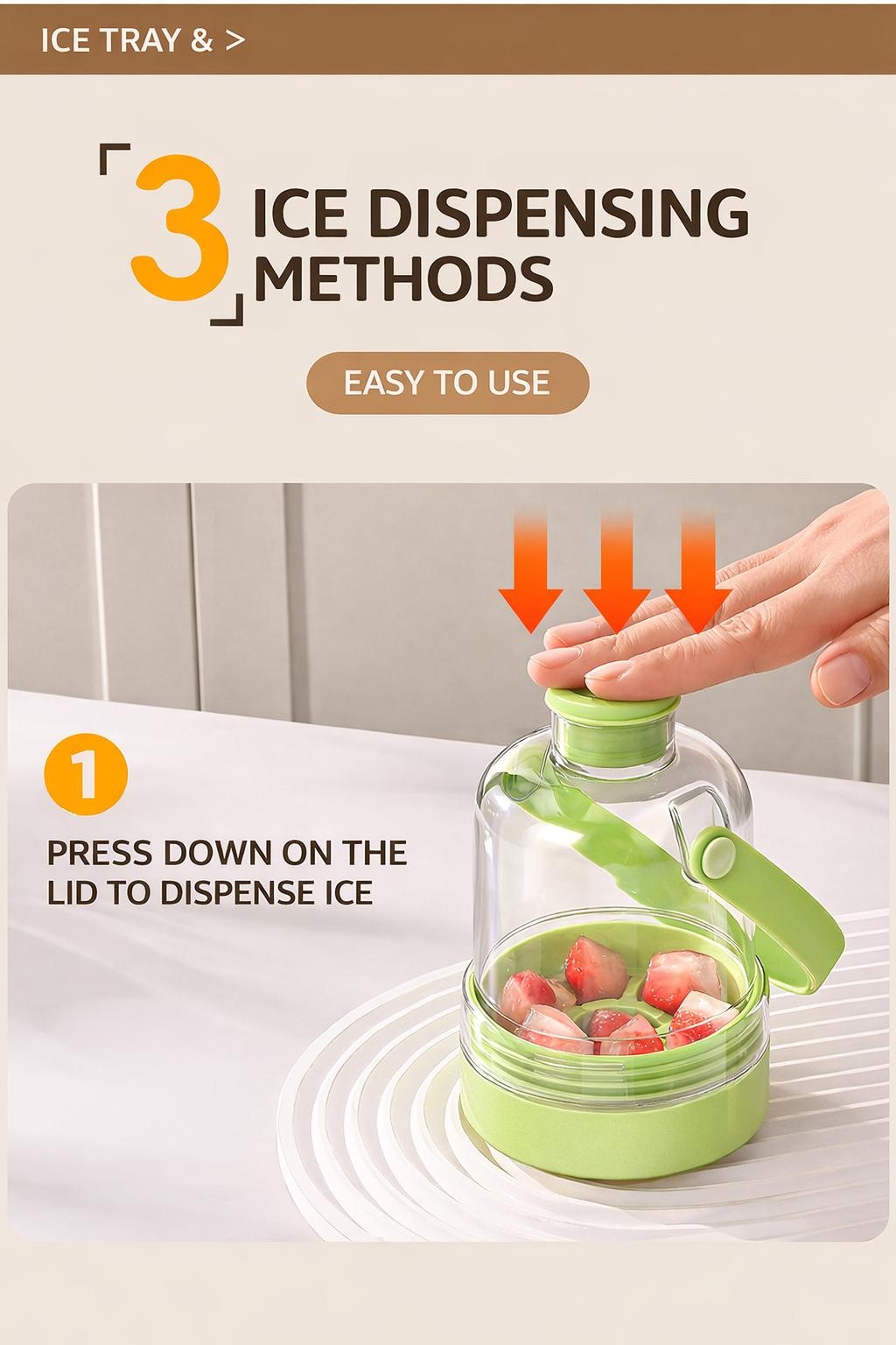 2-in-1 Ice Bottle with Built-in Cube Tray  No-Touch Ice Release Portable, Leak-Proof & Reusable,Portable Ice Water Bottle  Perfect for Gym, Travel & Outdoor  No-Touch Ice Tray Design