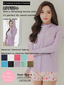 Women's Upf50+ Sunsuit, 10 Solid Colors, Long Sleeve Hooded Open Front, UV Protection Swimwear Outer, Beach Surfing Jacket, Outdoor Commute, Swimming