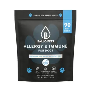 Ballo Pets Allergy & Immune Chews for Dogs – Itch Relief Supplement, Skin & Coat Support, Seasonal Allergies, Immune System Support Soft Chews, 90 Ct