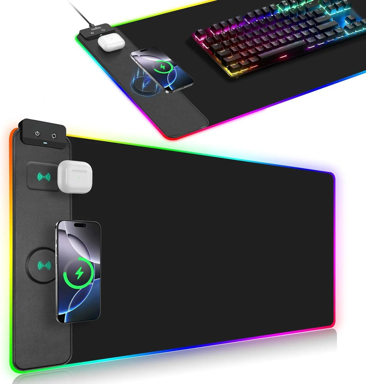Pad, RGB Gaming Mousepad, 31.5"x15.7"  Desk Pad, 13 Light Modes, Ultra-Smooth Surface, Non-Slip Base,  Computer Keyboard Mat for MacBook, PC, Laptop, Black