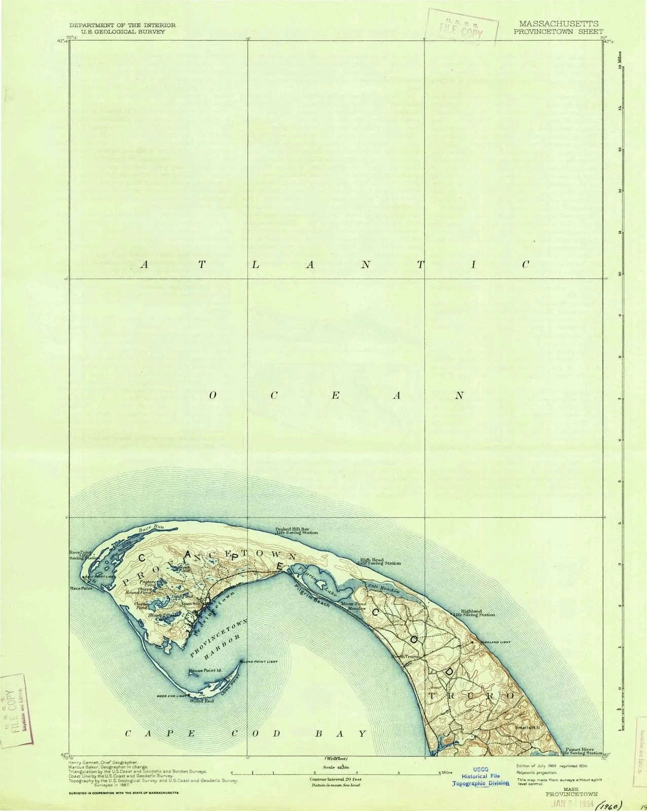 Provincetown Massachusetts USGS Topographic Quadrangle Map, 1889, 1:62500