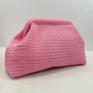 Solid Color Women Beach Clutch Bag Large Capacity Hollow Out Banquet Bag Soft Elastic Dumpling Purse Summer Crochet Handbag