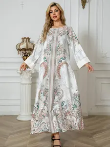 Women's Floral Print Long Sleeve Dress, Formal Dresses Women, Elegant Round Neck Long Dress for Party Holiday Wedding Guest, Ladies Clothes for All Seasons
