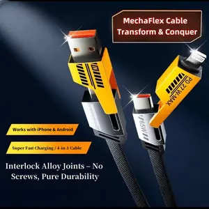 The Only Cable You Need! 4-in-1 Universal Charger - Fast Charging for iPhone, Android & Laptop. Tangle-Free & Durable USB-C Lightning Ports