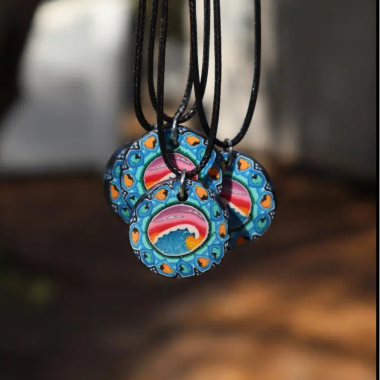 Beach Wave Black Cord Necklace | Leather cord necklaces | Summer jewelry | Hippie pendant necklaces | Bohemian jewelry | Surfer necklaces