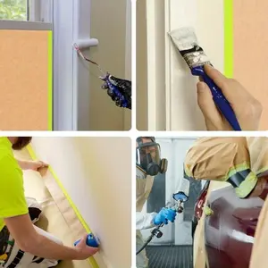 Pre-taped Masking Paper Roll, Strong Adhesive Backing Masking Paper Roll, Automotive Painters Paper for Paint Masking Projects