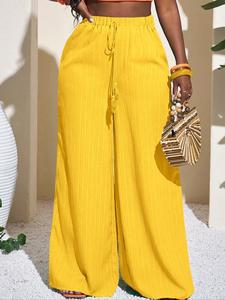 plus size women's solid color wide leg pants, casual high waist loose-fitting trousers, comfortable all-season bottom wear