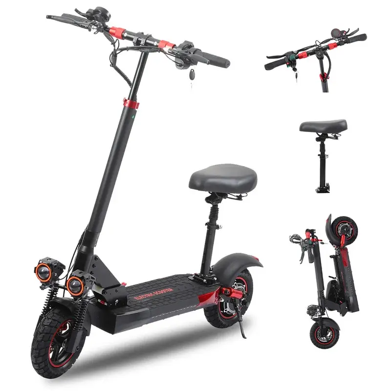 FREEBOY 800W Fast Folding Adult Ride-On Kick Scooter, 45KM Range, 10'' Off-Road Tires, Foldable Commuter Scooter with Bike Seat, Ride-On Kick Scooters