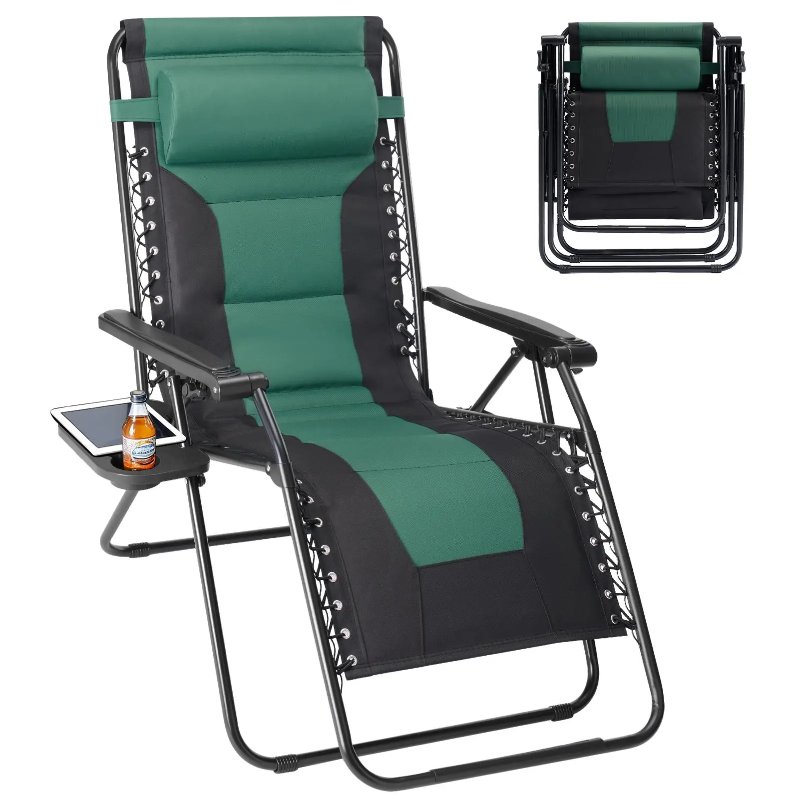 Zero Gravity Chairs, Foldable Patio Reclining Chairs with Adjustable Pillow & Cup Holder, Oversized Portable Support 400 lbs, for Backyard Camping