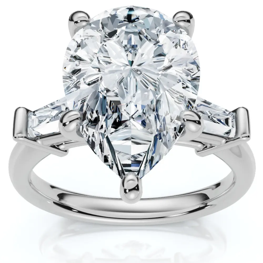 5 1/2Ct Certified Pear & Baguette Diamond Engagement Ring Gold Lab grown (G/VS2)
