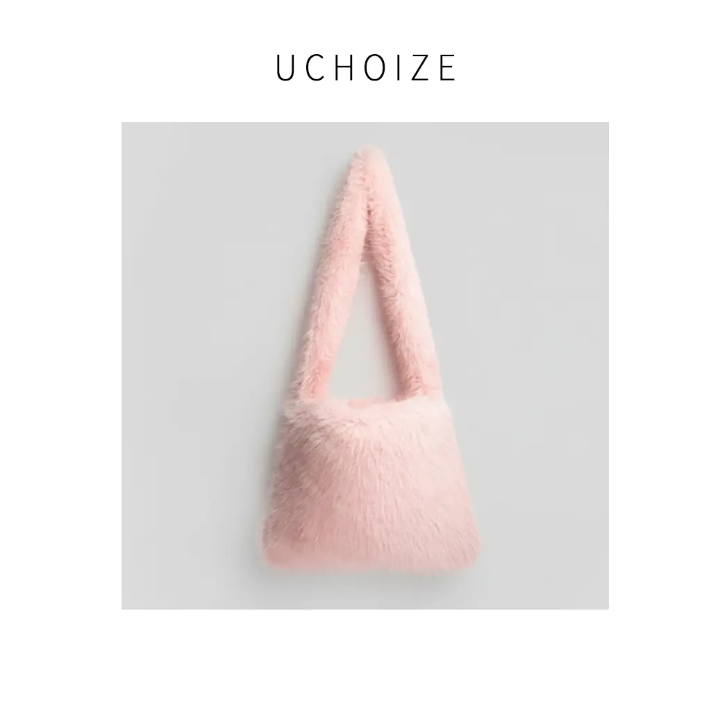 2025 New Hot Pink Y2K Furry Shoulder Bag, Sweet Girl Fluffy Faux Fur Crossbody Purse
