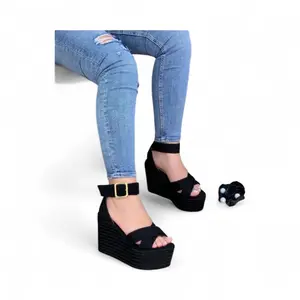 YRMODA Women's Elegant Stylish Heeled Shoe - 12cm Black Open-Toe Crossed Jute Wedges, Plain Classy Natural Material Formal Summer Evening Decor Footwear