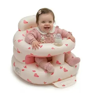 Inflatable Baby Floor Chair for 3-36 Months Infants, Built-in Air Pump, Ergonomic Backrest for Sitting & Learning to Sit (Pink Bunny)