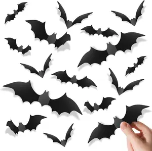 140Pcs Bats Halloween Decorations Party Supplies, Realistic PVC 3D Black Scary Bat Stickers for Creepy Home Decor Halloween Party Decorations DIY Wall Window Decal Bathroom Indoor Decorative Ornaments