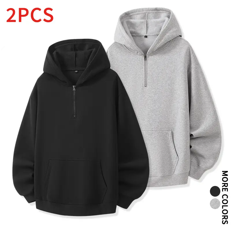 Best-selling two-pack half-zip pullover sweatshirts, soft fleece-lined athletic tops for everyday wear in autumn and winter, casual street style