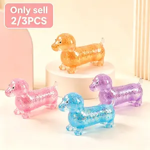 2/3pcs Dachshund Squishy, Squishy Fidgets, Glitter Weiner Dog Maltose Stress Relief Toy, Slow Rise Fidget for Anxiety Relief, Animal Decompression Toy, Soft Squeeze Desk Gadget for Home Office Travel