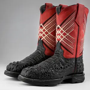 Black Neck Print Leather Boots With 3D Lightweight Sole - Composite Toe