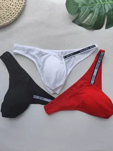 3pcs Men's Asymmetric Sexy Triangle Briefs with Unique Waistband Design, Breathable Underwear, Asian One Size, Suitable for Individuals Around 55kg Weight, Sport, Athletic, Activewear