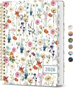 Planner Jan 2026 - Dec 2026, Hardcover Weekly & Monthly Calendar Planner/Planning Agenda Book for Women with Tabs & Inner Pocket, Spiral Bound for School/Office Supplies, Wildflowers, 6.3" x 8.5"
