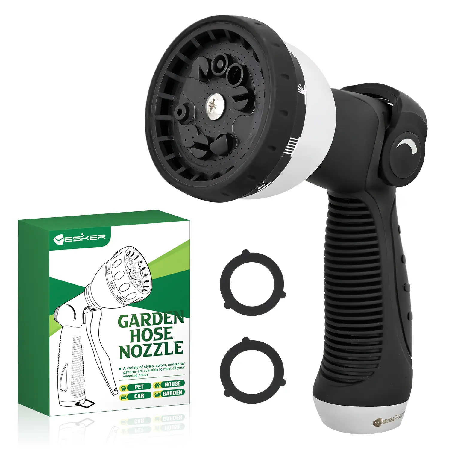 Yesker Garden Hose Nozzle Water Hose Sprayer Nozzle Adjustable 10 Spray Patterns Heavy Duty Metal Nozzles Thumb Control w Non-Slip Grip for Outdoor Watering Plants Lawn Washing Car Pets, Black