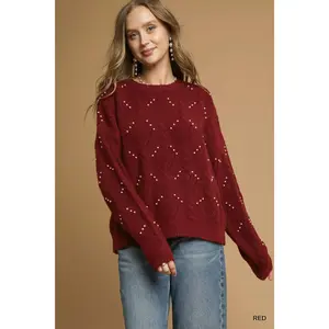 Umgee Pearl-Embellished Long Sleeve Sweater