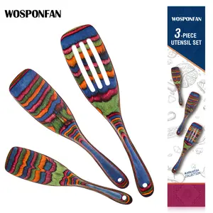 WOSPONFAN Marakesh Collection 3-Piece Spurtle Set Wooden Utensils for Cooking Food Grade Eco-Friendly Kitchen Tools Gift for Women Men Resistant Wooden Spurtle Set