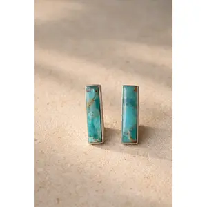 Women's Silver Kingman Turquoise Bar Earrings, Earring for Women