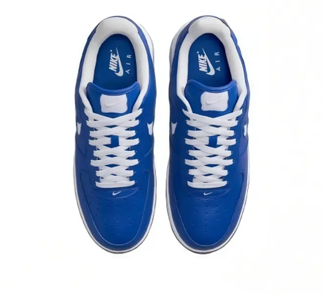 Royal Blue White Contrast Leather Low Top Casual Sneakers, Cushioned Flat Sole Street Fashion Skate Shoes, Non Slip Gum Rubber Outsole Trainers, Unisex Daily Wear Trendy Walking Footwear