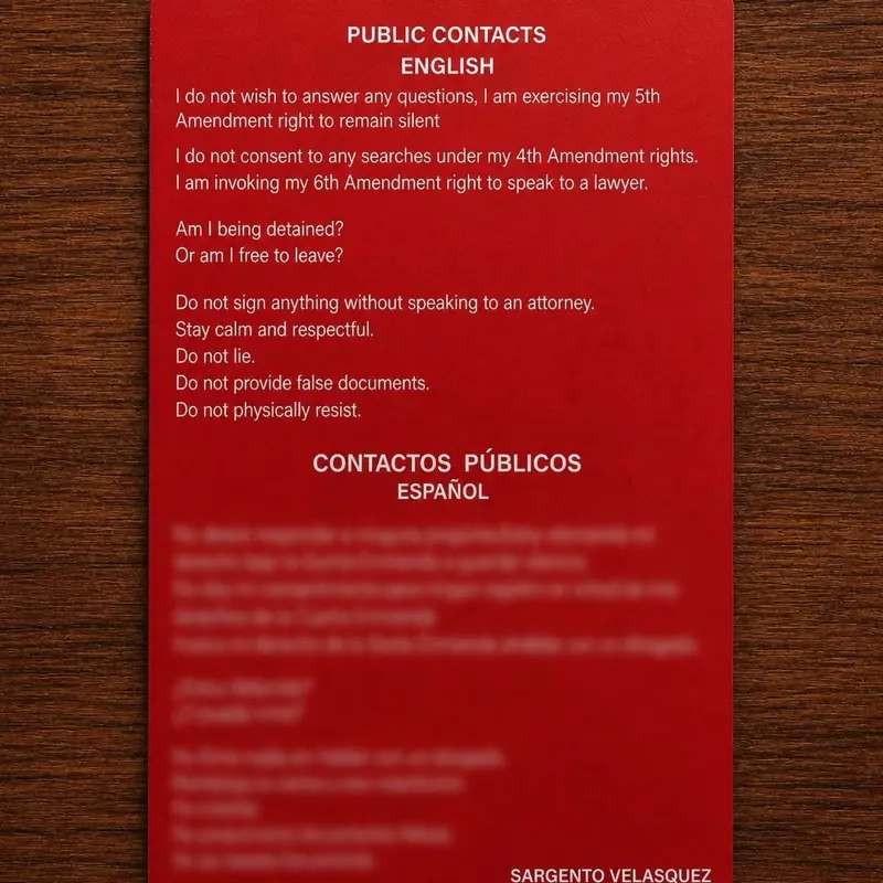 STG_Velasquez 4x6 Red Constitutional Rights Card, Targeta de conoce tus derechos