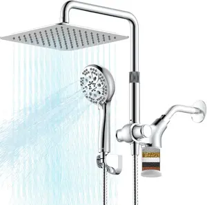 Upgraded Dual Shower Heads Combo, 10 inch Filtered Shower  with Handheld, 3-Way Rain Shower  with Filters, 7 Settings Handheld Spray, High , Height Adjustable ()