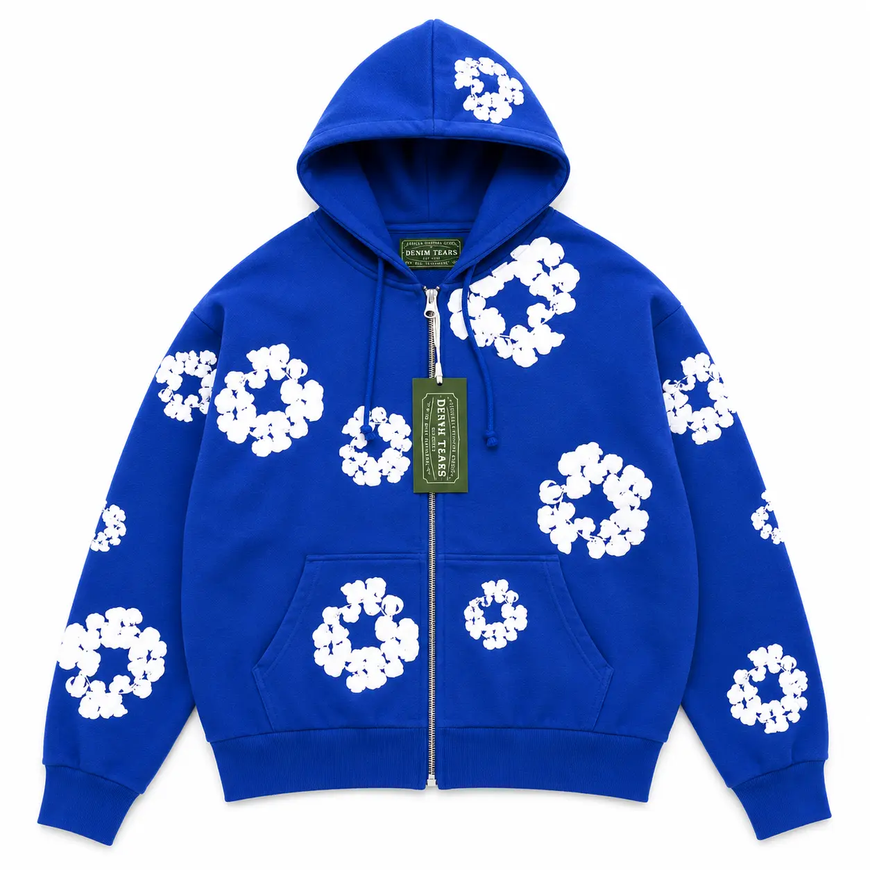 (100% Authentic with QR code) Denim Tears Cotton Wreath Zip Hoodie Blue Men or Women