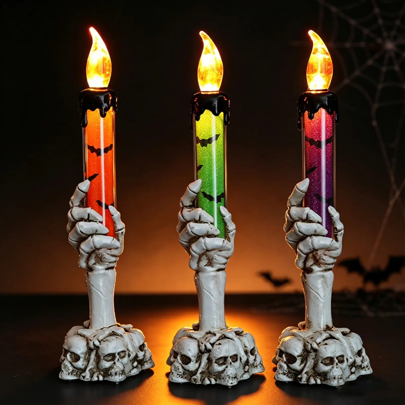 Halloween Vivid Resin Skeleton Hand Finger Candle Holders, 2026 Halloween Delicate Bar Home Party Desktop Tea Light Holders Decor, No-Battery