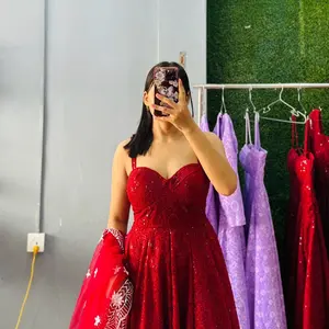 Premium Quality Maroon Chikankari Anarkali Dress - Elegant Gown with Intricate Design