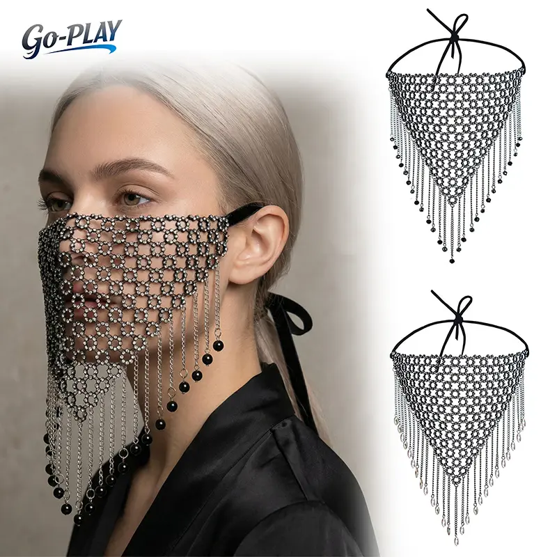Rhinestone Crystal Face Mask for Women, Sparkly Mesh Chain Tassel Fringe Mask, Luxury Beaded Festival Face Cover, Gothic Rave Party Masquerade Mask, Y2K Fashion Statement Accessory for Halloween Costume, Clubwear, Concert & Night Party.Outdoor sports