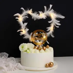 Ostrich Feather Cake Topper 35" with LED Light Up Design - Real Feather Wedding Cake Decor