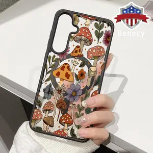 Magsafe Case Compatible with Galaxy S23 Ultra S24 Plus S25 S22+ FE Forest Mushroom Acrylic Transparent Anti-Scratch wireless charging compatible Phone Back Cover for Girl