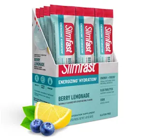 Hydration Packets, Intermittent Fasting Electrolytes, Energy Powder Drink Mix, Caffeine from Natural Sources- Berry Lemonade (12 Count)