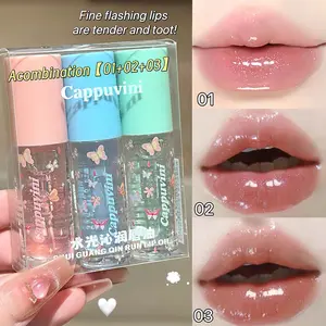 3-Piece Hydrating Luminizing Lip Oil Set, Shimmering Colorful Moisturizing Balm, Contains Hyaluronic Acid, Light Shade, Daily Lip Care, Hydrate, Moisturizer, Moisture