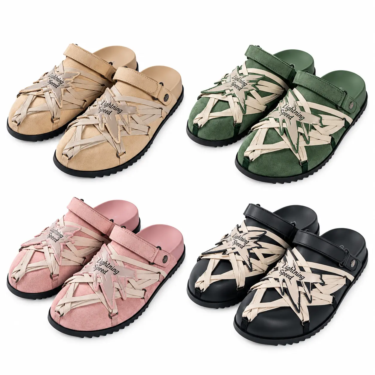 LIGHTNING X SPEED Unisex Leather Clogs - Strappy Round Toe Slip-On Footwear, Casual Street Wear Shoes